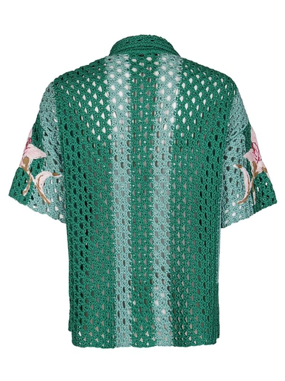 Shop Valentino Crochet Knit Bowling Shirt In Green
