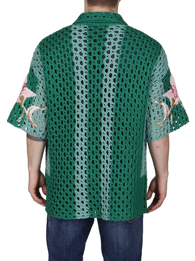 Shop Valentino Crochet Knit Bowling Shirt In Green