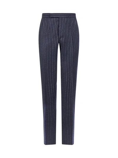 Shop Thom Browne Pinstriped Pants In Navy