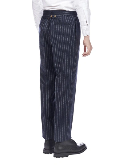 Shop Thom Browne Pinstriped Pants In Navy