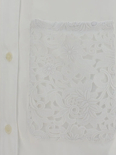 Shop Valentino Floral Embroidered Pocket Shirt In White