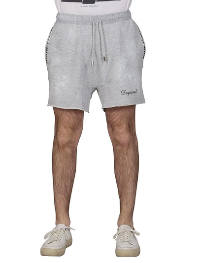 Shop Dsquared2 Stud Embellished Drawstring Shorts In Grey