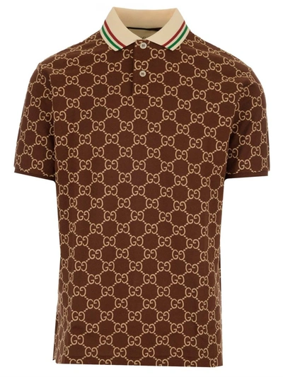 Shop Gucci Gg Embroidery Polo Shirt In Brown
