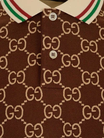 Shop Gucci Gg Embroidery Polo Shirt In Brown