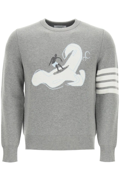 Shop Thom Browne Surfer Icon Knitted Jumper In Grey