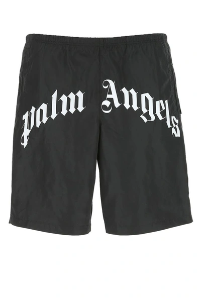 Shop Palm Angels Logo Printed Swim Shorts In Black