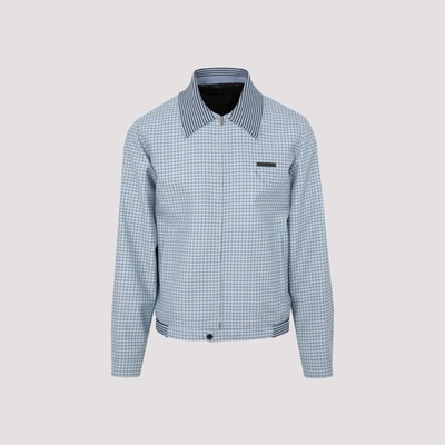 Shop Prada Grid Print Shirt Jacket In Blue