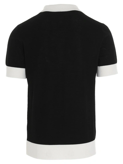 Shop Balmain Contrast Trim Polo Shirt In Black