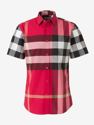 Shop Burberry Short Sleeved Checked Shirt In Red