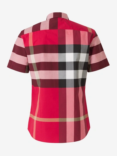 Shop Burberry Short Sleeved Checked Shirt In Red