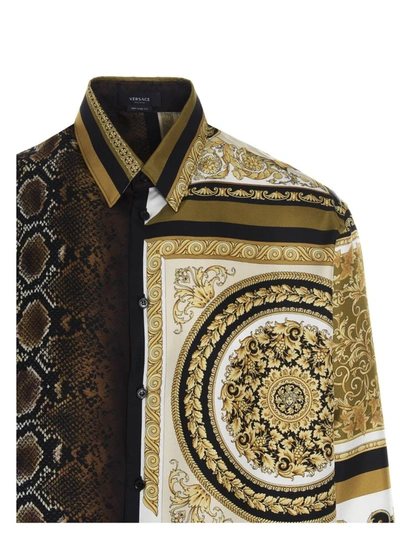 Versace Men's Barocco-python Patchwork Silk Sport Shirt In Black 
