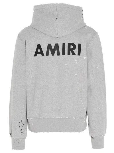 Shop Amiri Paint Effect Logo Print Hoodie In Grey