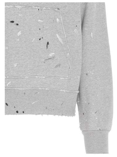 Shop Amiri Paint Effect Logo Print Hoodie In Grey