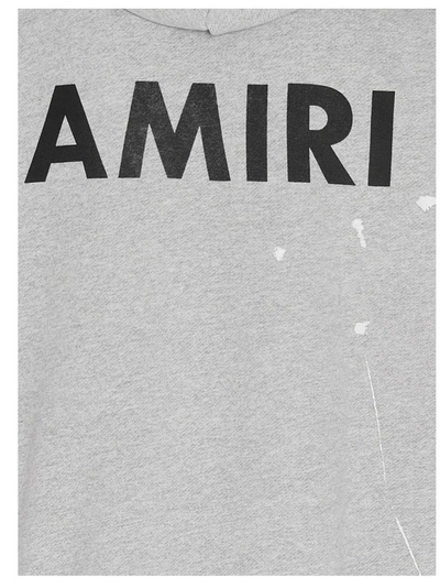 Shop Amiri Paint Effect Logo Print Hoodie In Grey