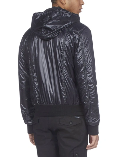 Shop Dolce & Gabbana Logo Patch Hooded Jacket In Black