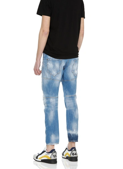 Shop Dsquared2 Ripped Straight Leg Jeans In Blue