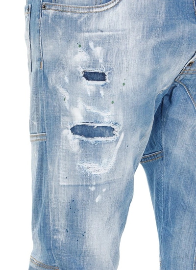 Shop Dsquared2 Ripped Straight Leg Jeans In Blue