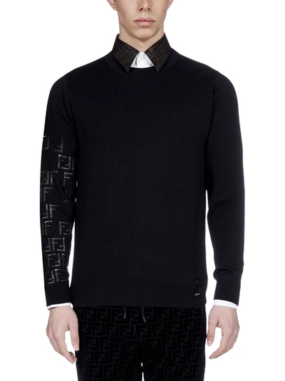 Shop Fendi Ff Motif Crewneck Sweater In Black