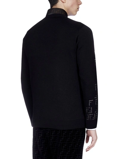 Shop Fendi Ff Motif Crewneck Sweater In Black