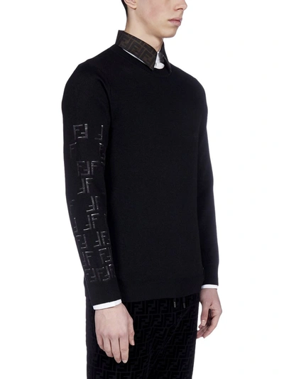 Shop Fendi Ff Motif Crewneck Sweater In Black