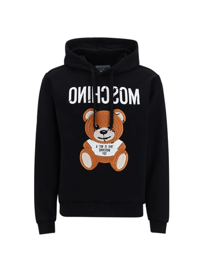 Shop Moschino Teddy Bear Embroidered Hoodie In Black