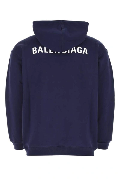 Shop Balenciaga Logo Printed Hoodie In Navy