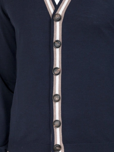 Shop Brunello Cucinelli Striped Trim Cardigan In Navy