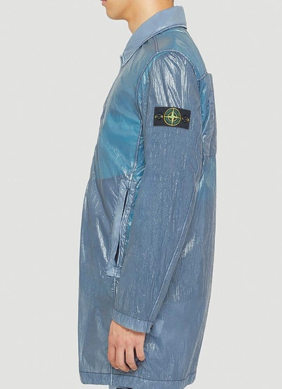 Shop Stone Island Logo Patch Single Breasted Coat In Blue