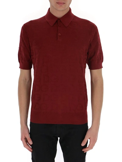 Shop Dolce & Gabbana Monogram Jacquard Polo Shirt In Red