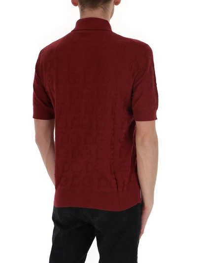 Shop Dolce & Gabbana Monogram Jacquard Polo Shirt In Red