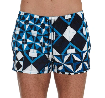 Shop Dolce & Gabbana Painterly Print Swim Shorts In Blue