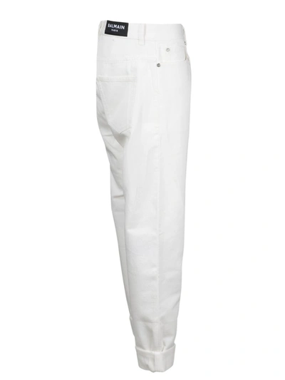 Shop Balmain Straight Leg Denim Jeans In White
