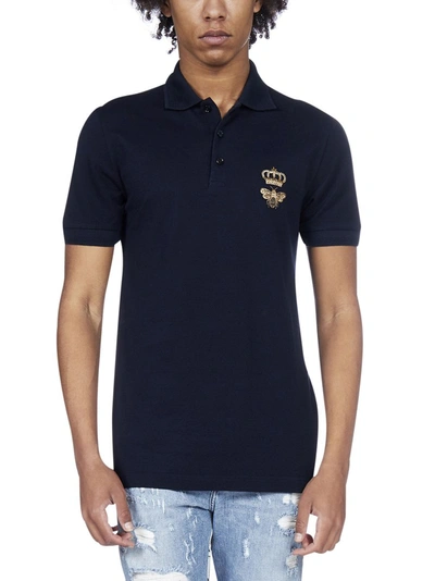 Shop Dolce & Gabbana Embroiderd Logo Polo Shirt In Blue