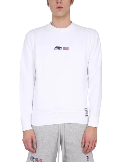 Shop Autry Logo Print Crewneck Sweatshirt In White