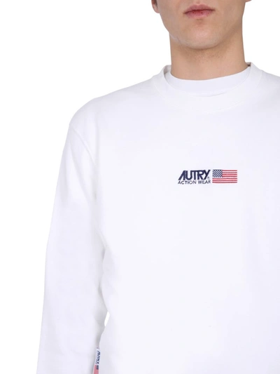 Shop Autry Logo Print Crewneck Sweatshirt In White