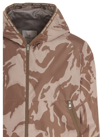 Shop Moncler Chardon Abstract Printed Jacket In Beige