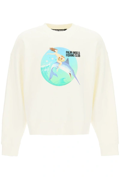 Shop Palm Angels Fishing Club Print Sweatshirt In White