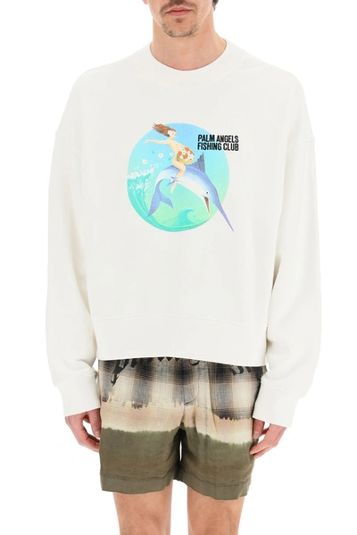 Shop Palm Angels Fishing Club Print Sweatshirt In White