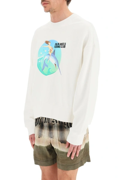 Shop Palm Angels Fishing Club Print Sweatshirt In White