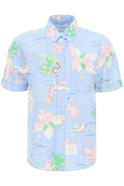 Shop Thom Browne Hawaiian Printed Shirt In Blue