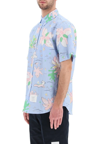 Shop Thom Browne Hawaiian Printed Shirt In Blue