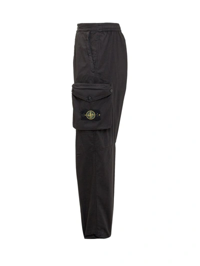 Shop Stone Island Pocket Detail Cargo Pants In Black