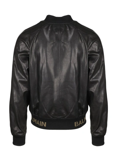 Shop Balmain Perforated Leather Bomber Jacket In Black