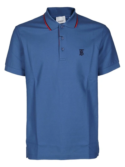 Shop Burberry Monogram Motif Piqué Polo Shirt In Blue