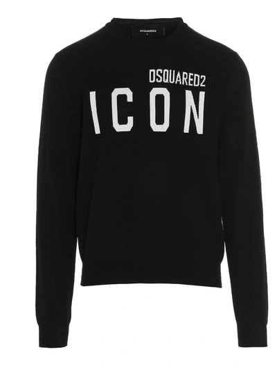 Shop Dsquared2 Icon Intarsia Crewneck Sweater In Black