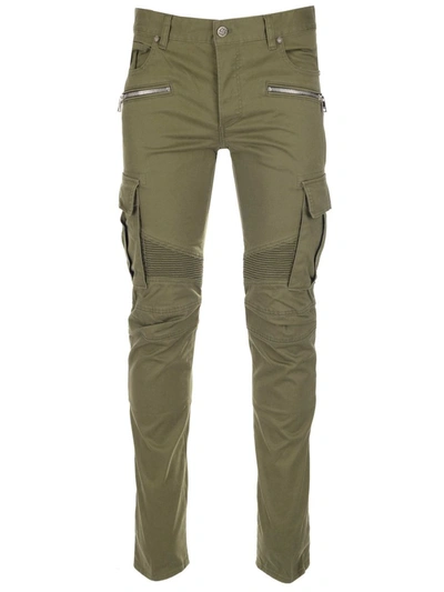 Shop Balmain Cargo Tapered Trousers In Green