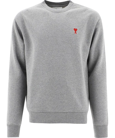 Shop Ami Alexandre Mattiussi Ami Logo Embroidered Crewneck Sweatshirt In Grey