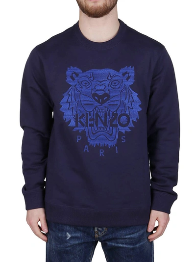 Shop Kenzo Tiger Embroidered Sweatshirt In Navy