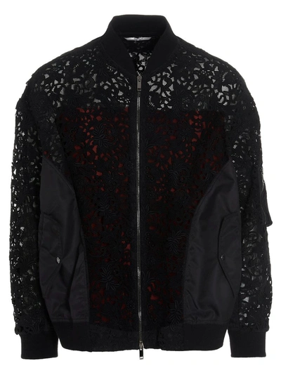 Shop Valentino Lace Panelled Bomber Jacket In Black