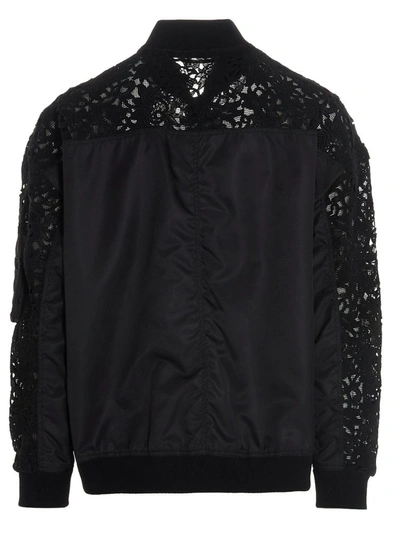 Shop Valentino Lace Panelled Bomber Jacket In Black